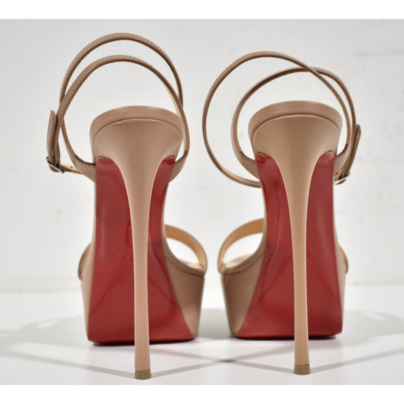 Christian Louboutin Loubi Queen Alta 150 Nude Ankle Strap Sandal Heel Pump 39.5 - Picture 11 of 12